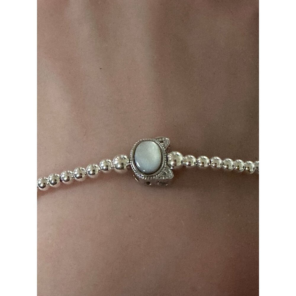 925 Sterling Silver Beaded Stretch Stacking Bracelet Cat Head Minimalist - Picture 2 of 5